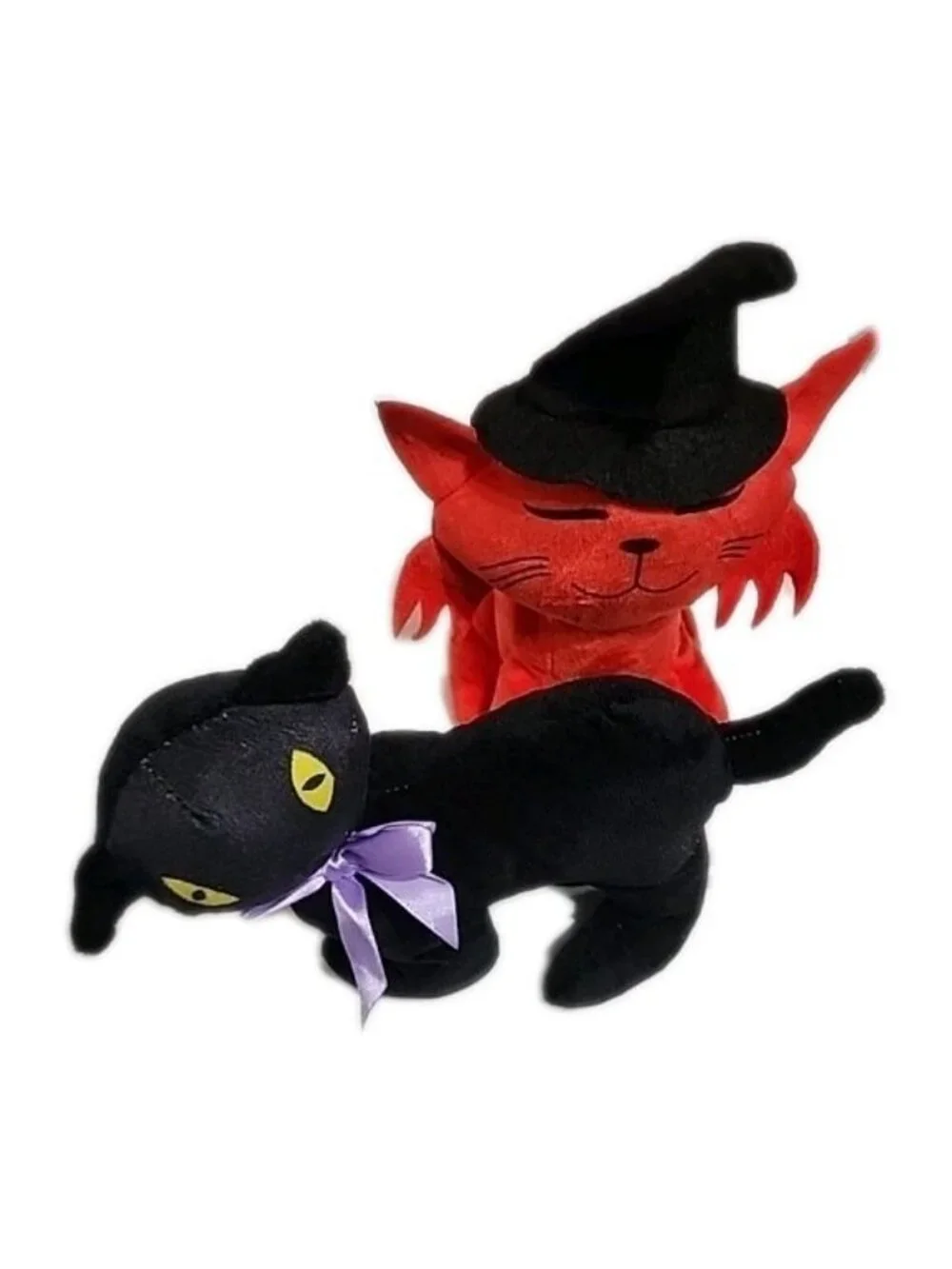 Black Cat Plush Halloween Arched Back Scary & Red Cat In Black‎ Witch Hat Smiley